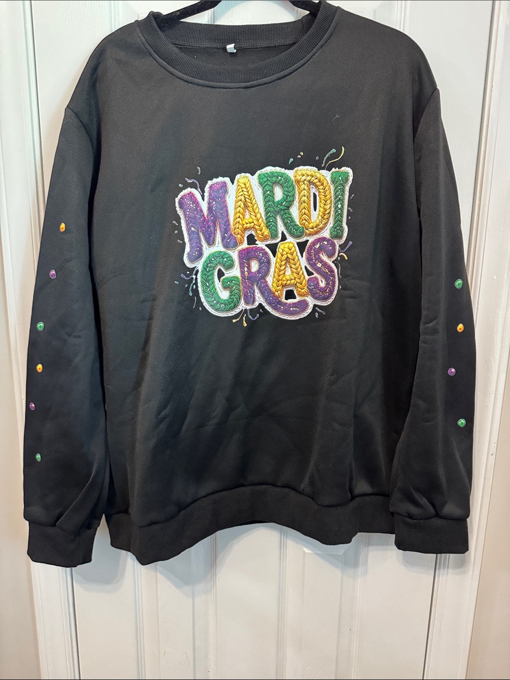 Black Sweatshirt with Purple, Green & Gold 'Mardi Gras'